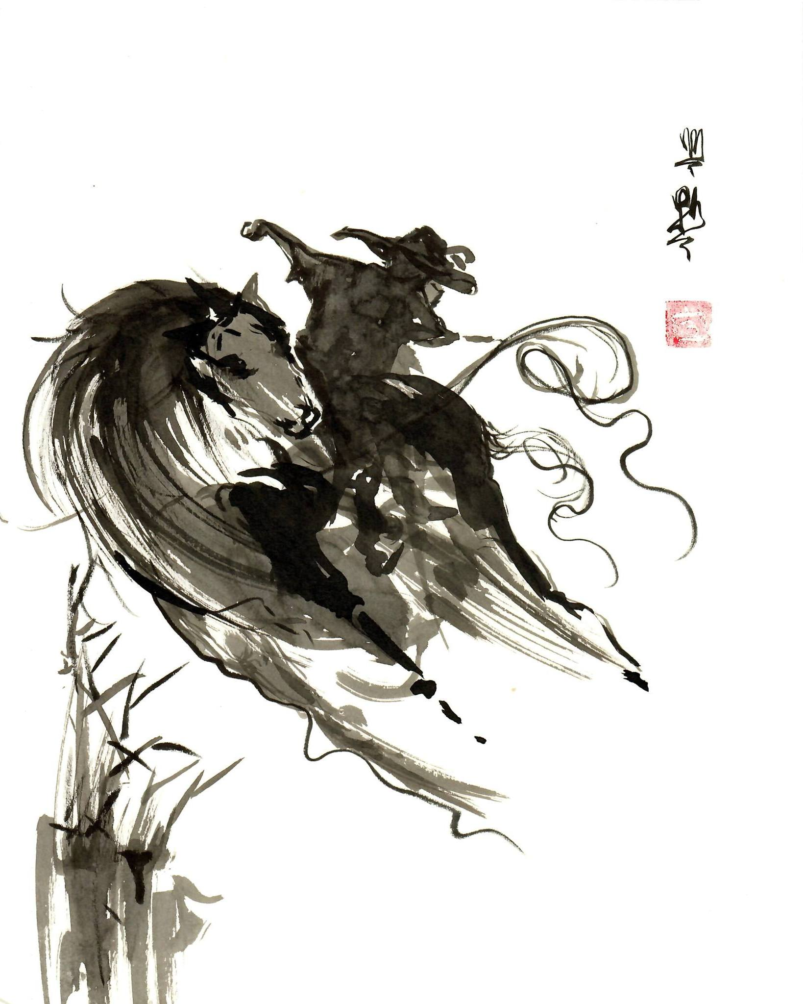 sumi-e painting of a horse