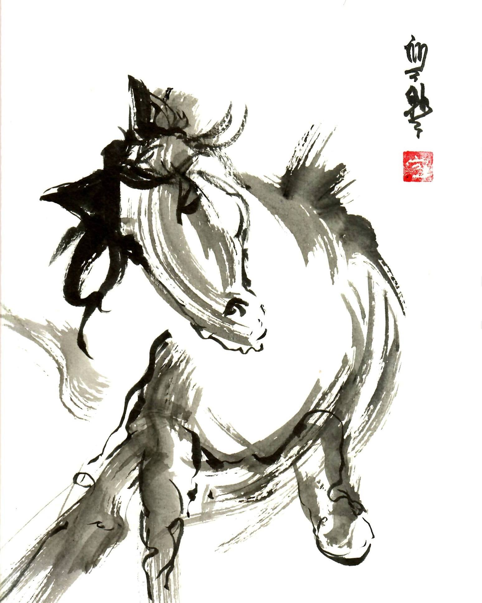 sumi-e painting of a horse