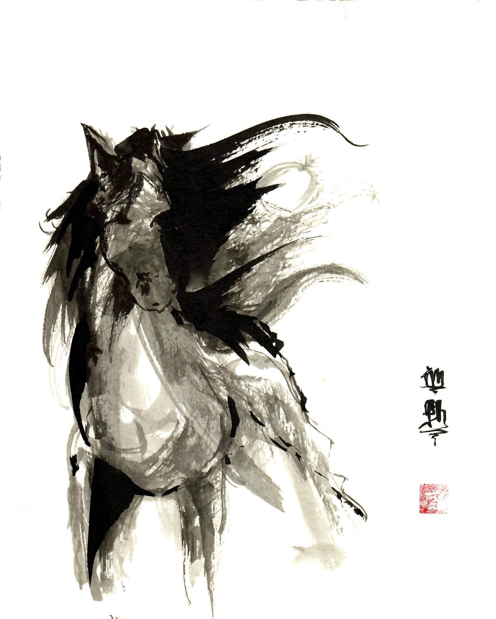 sumi-e painting of a horse