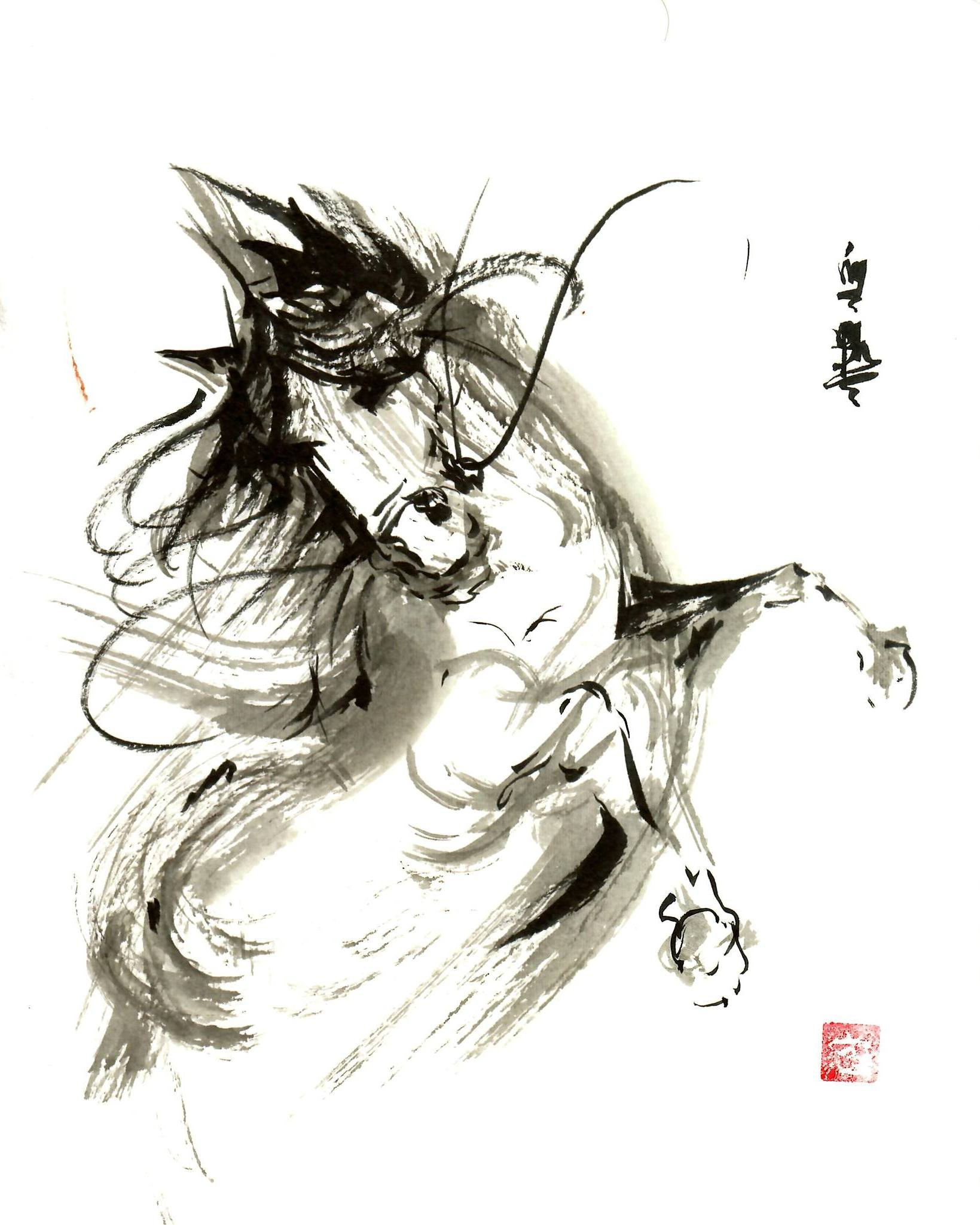 Sumi-e painting of a horse.