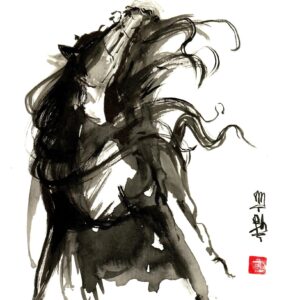 Sumi-e painting of a horse
