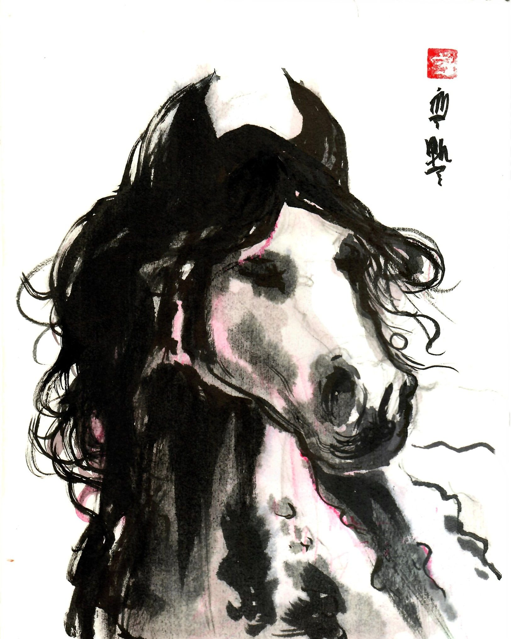 Sumi-e painting of a horse head