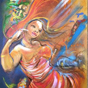 Dancing in red 18IN x 24IN Acrylic on Canvas Board.