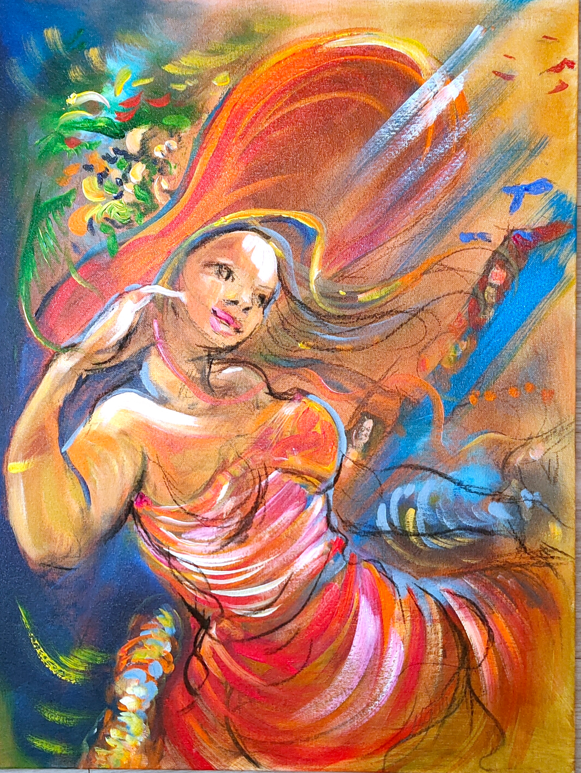 Dancing in red 18IN x 24IN Acrylic on Canvas Board.