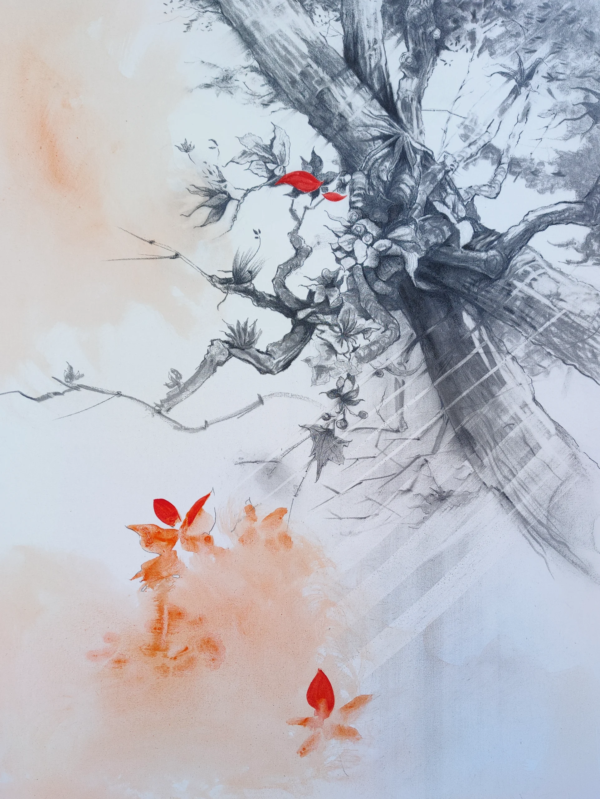 Drawing of a forest on canvas. (30" x 40")