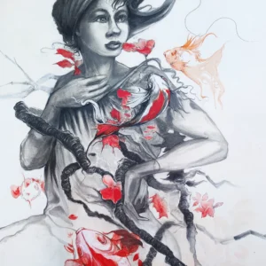 Love with cap and red Koi fish