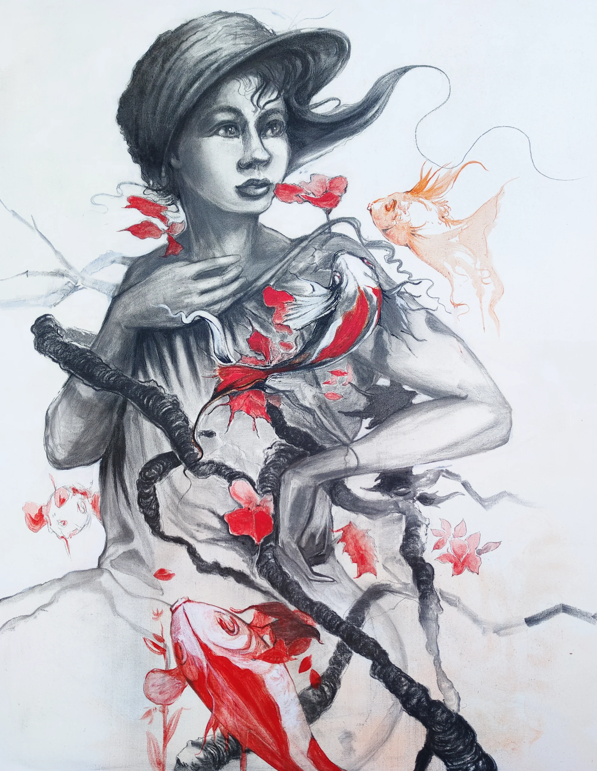 Love with cap and red Koi fish