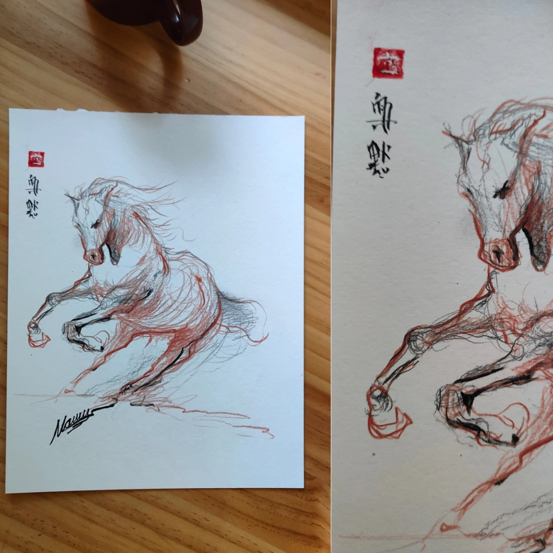 Sketch of a wild horse running 9IN x 12IN 300GSM