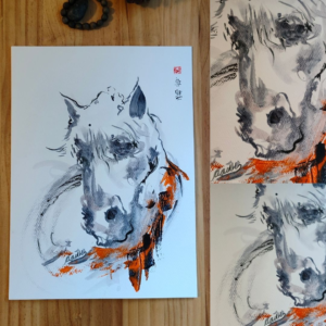 Sketch of a horse head on paper