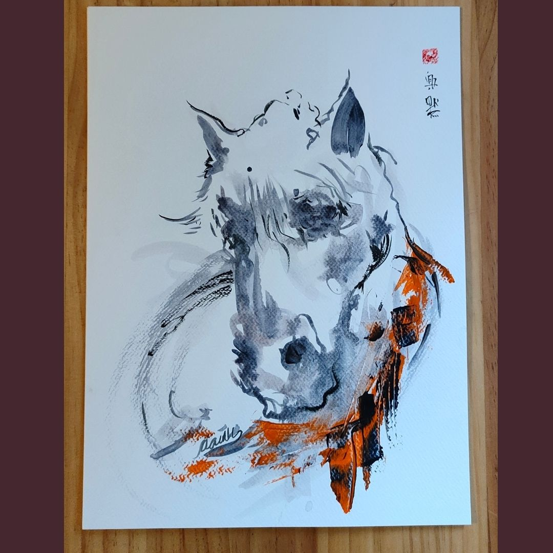 Sketch of a horse head on paper.