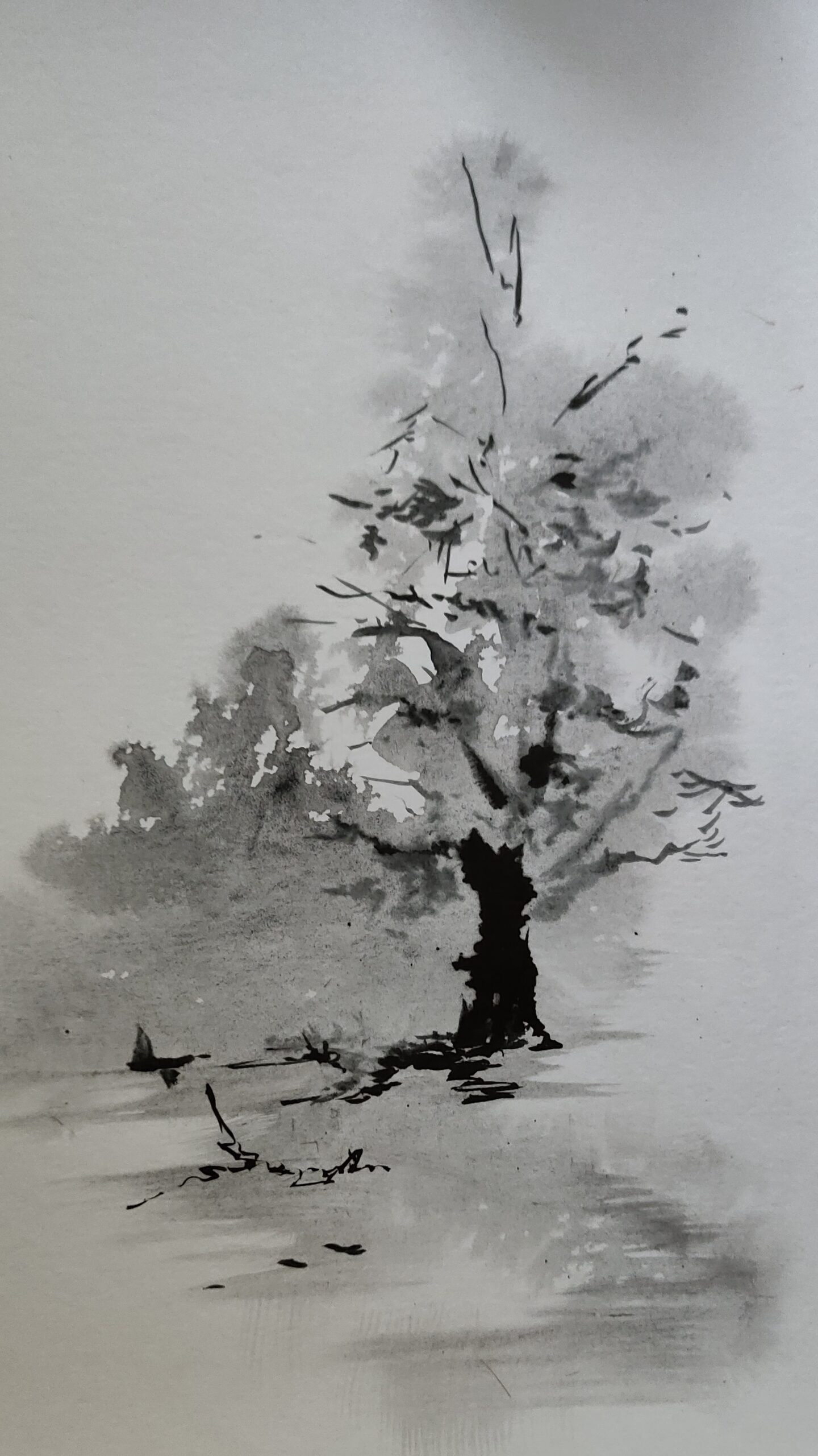 Sumi_e painting of a forest in the mist